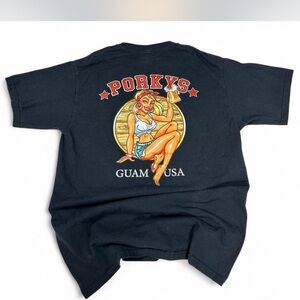 Porky’s Tumon Guam USA Graphic T Shirt Men’s M Navy Tourist Bar Pin Up